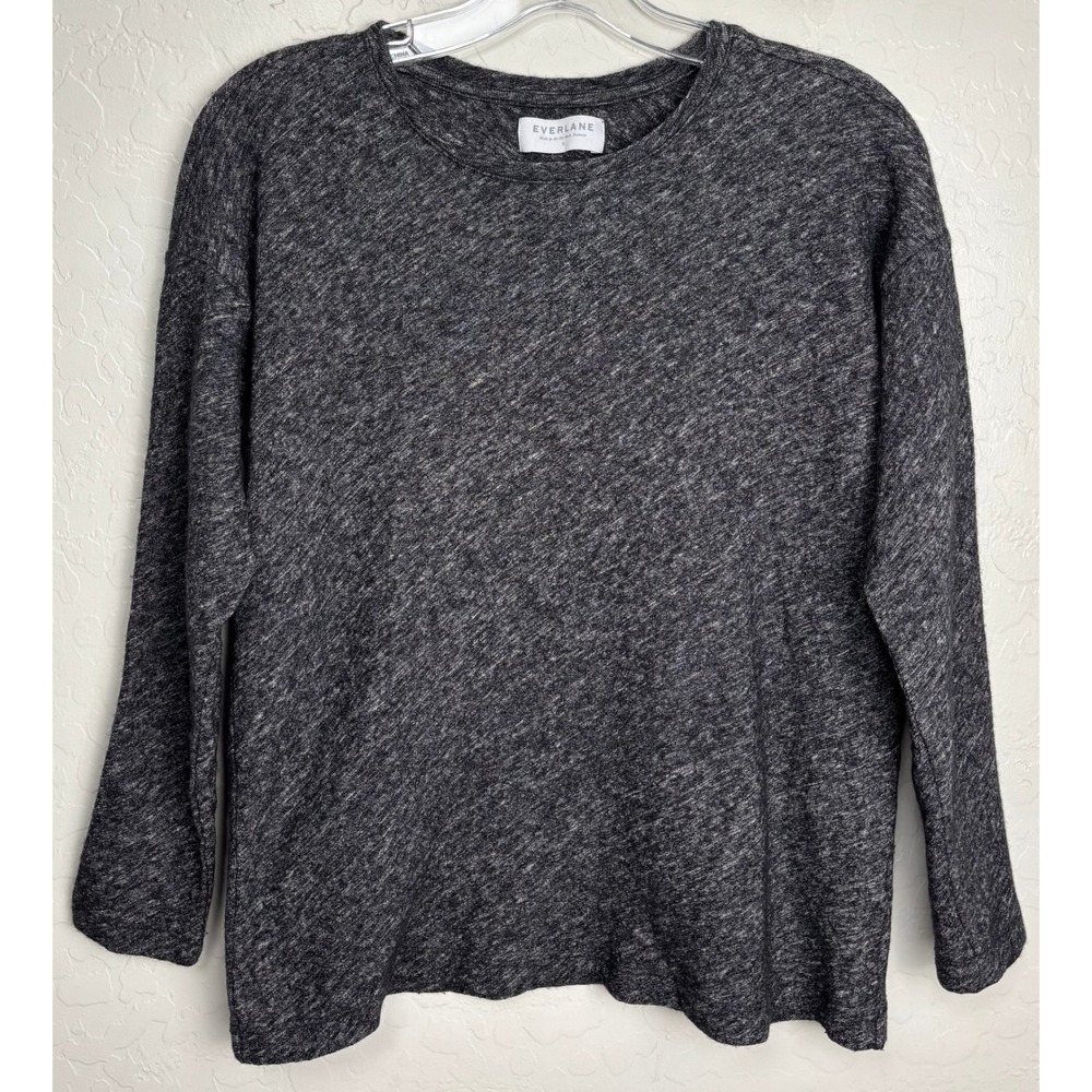 Everlane Womens Small Charcoal Gray Marl Cotton Wool Blend Long Sleeve Top 2901